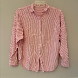 Beach lunch lounge pink and white stripe button down long sleeve shirt. S